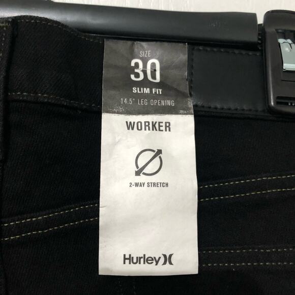 Hurley Men's Jeans Size 30 Black Denim Stretch Straight Flat Fronts Slim Fit - Picture 7 of 9